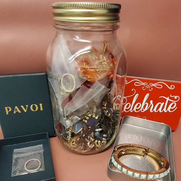 Jewelry - Mason JarMixed Jewelry Some Wearable & Craft Pieces Tin Glasses & MORE❣️
